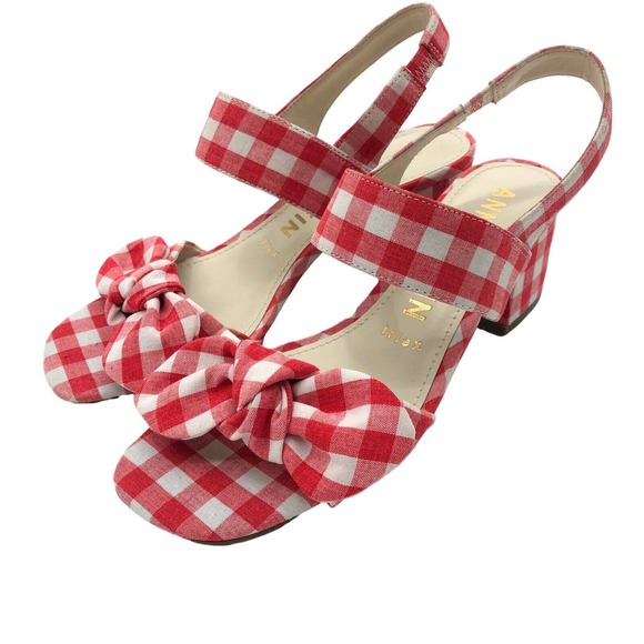 Anne Klein Shoes - ANNE KLEIN Red Gingham Sling Back Sandals sz 6.5 Block Heel Bow
